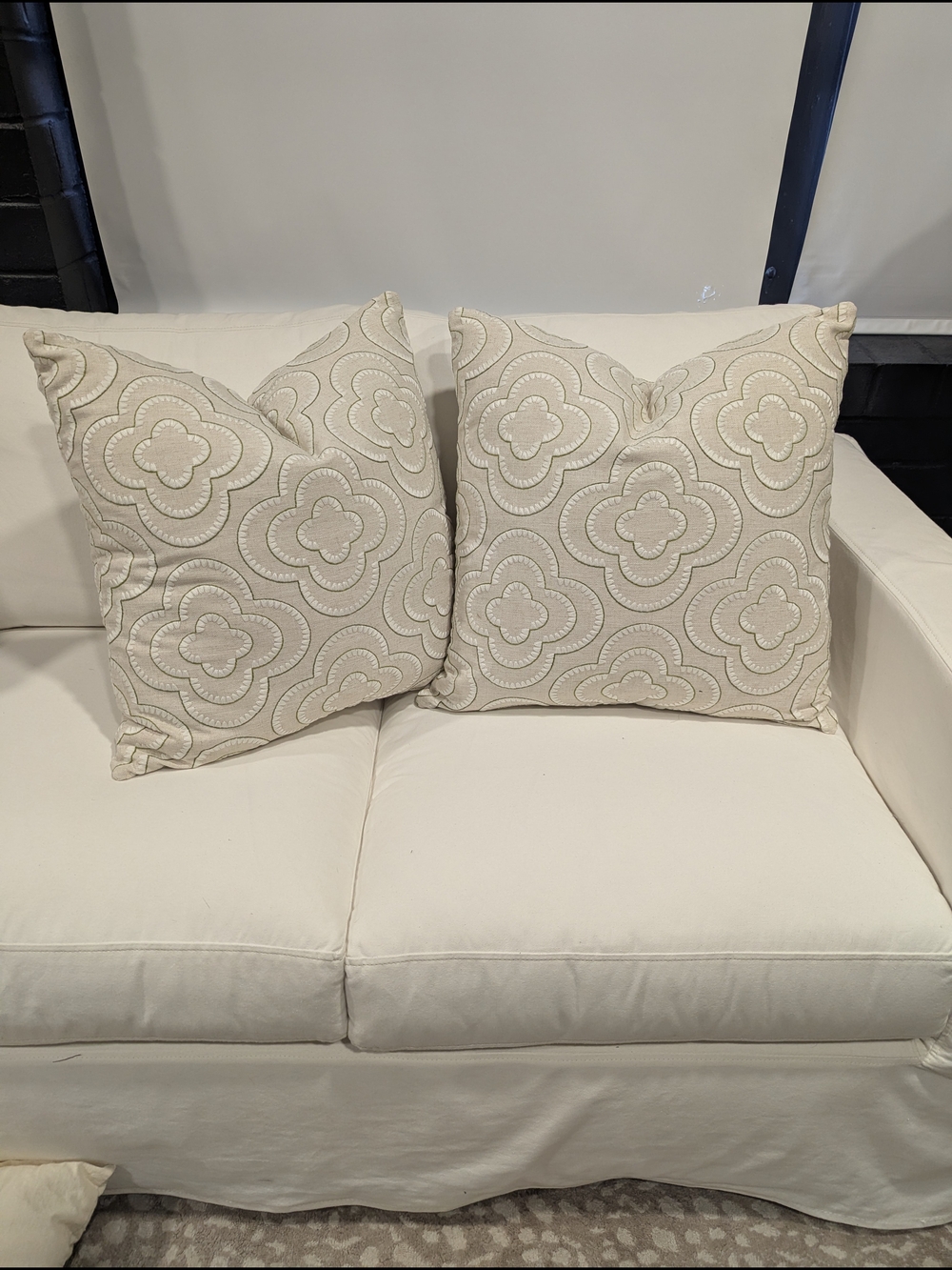 Neutral Embroidered Throw Pillow Pair - Cream Decorative Accent Covers Only